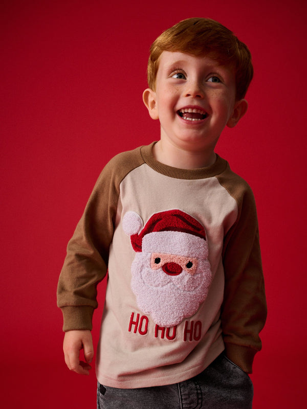 Brown/White Long Sleeve Christmas 100% Cotton T-Shirt (3mths-7yrs)
