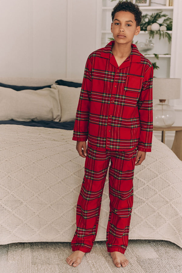 Red Check Matching Family Kids Christmas Flannel 100% Cotton Pyjamas (9mths-16yrs)