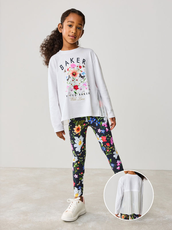 Baker by Ted Baker 2 Piece Multi Floral Print Back Pleat T-Shirt & Printed Legging Set