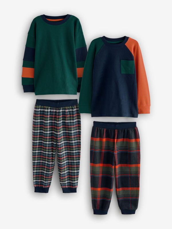 Green/Orange Long Sleeve Woven Check Pyjamas 2 Pack (3-16yrs)