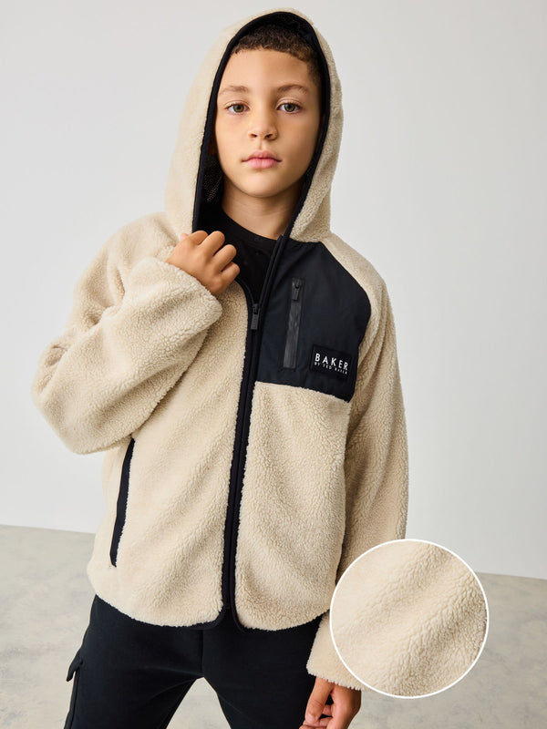 Baker by Ted Baker Cream Hooded Zip Through Fleece