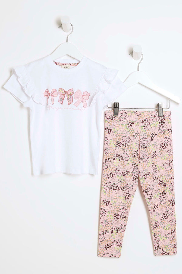 River Island White Girls Trio Bow Leggings Set