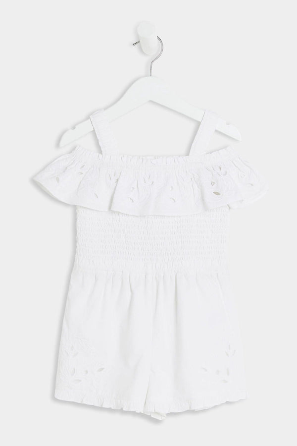 River Island White Mini Girls Cutwork Bardot Playsuit