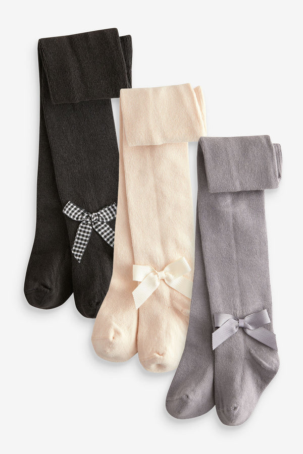 Black Grey Cream Baby Bow Tights 3 Pack (0mths-2yrs)