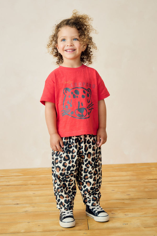 Red Leopard Print Short Sleeve T-Shirt And Wide Leg Trousers (3mths-7yrs)