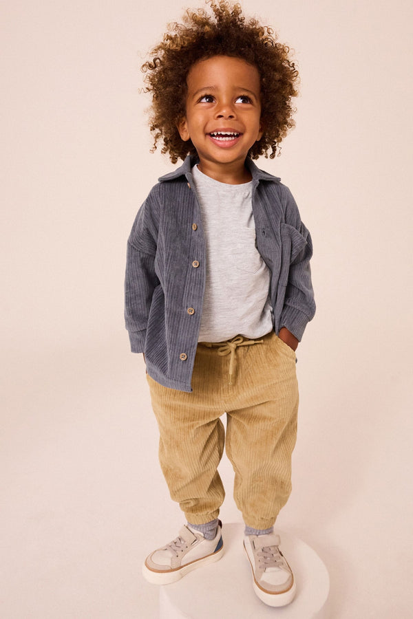 Blue/Tan Brown Jersey Corduroy Shirt and Joggers Set (3mths-7yrs)