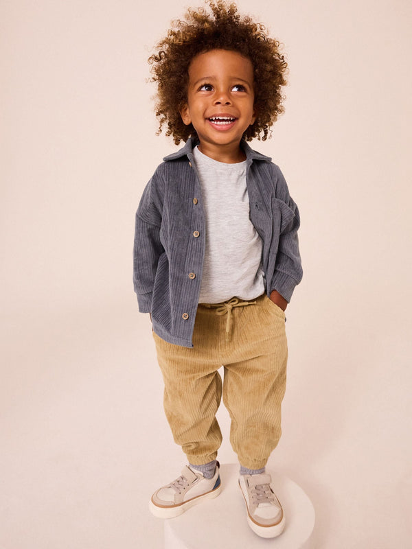 Blue/Tan Brown Jersey Corduroy Shirt and Joggers Set (3mths-7yrs)