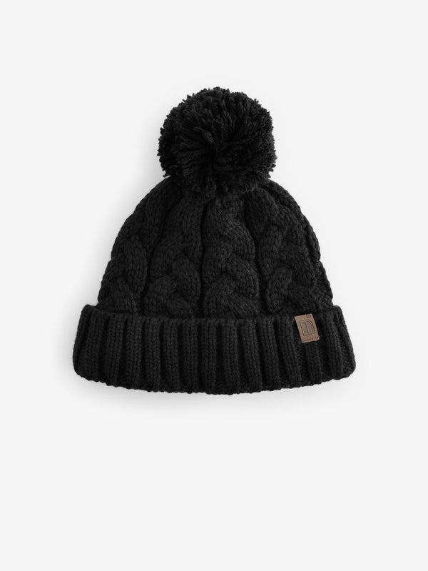 Black Cable Knit Pom Hat (1-16yrs)