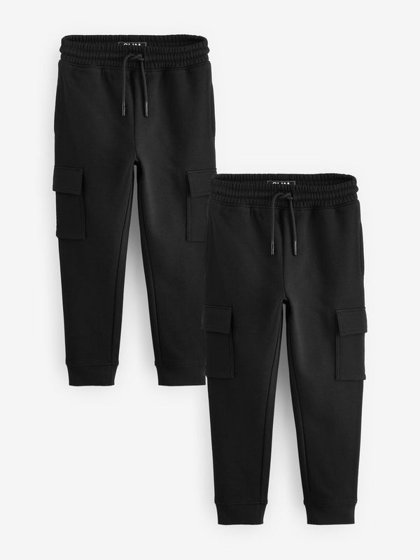 Black Slim Fit Cargo Joggers 2 Pack (3-16yrs)
