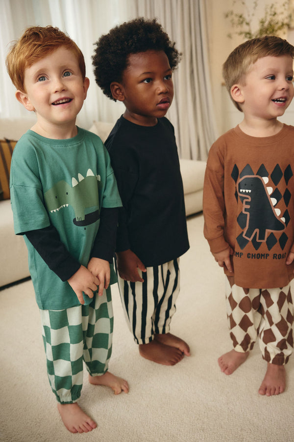 Green/Black/Rust Checkerboard Oversized 100% Cotton Pyjamas 3 Pack (9mths-10yrs)