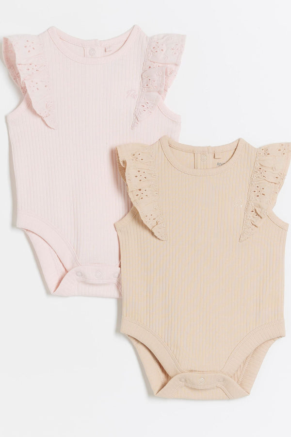 River Island Baby Girls Multipack Rib Broderie Bodysuit