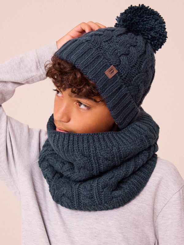 Navy Blue Cable Knit Pom Hat (1-16yrs)