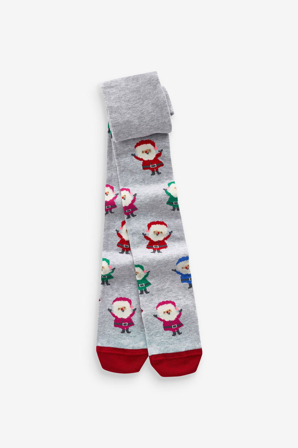 Grey Santa Cotton Rich Christmas Character Tights