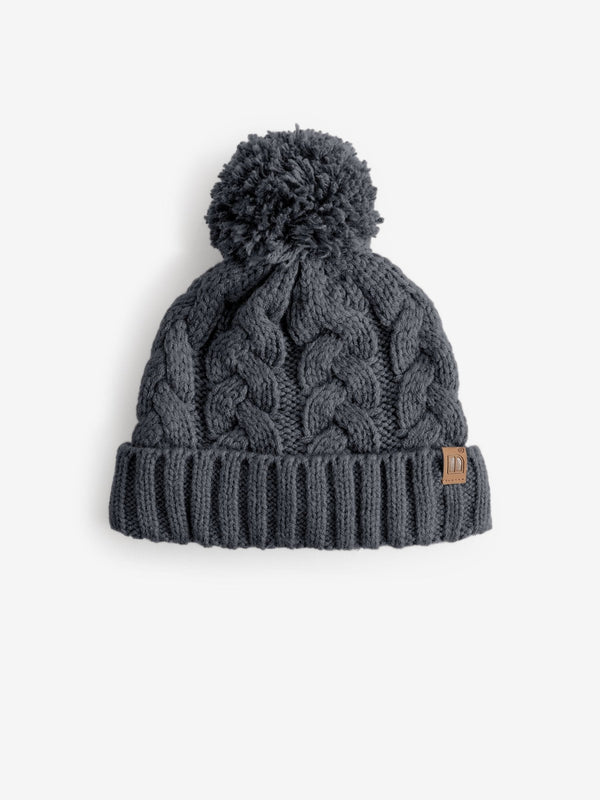 Charcoal Grey Cable Knit Pom Hat (1-16yrs)