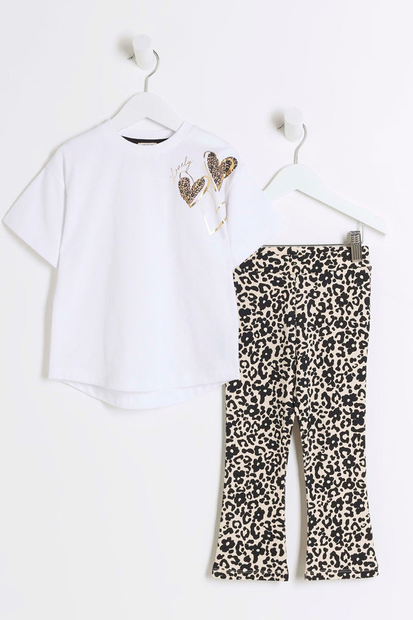 River Island Girls Hite Trio Heart T-Shirt and Kickflare Set