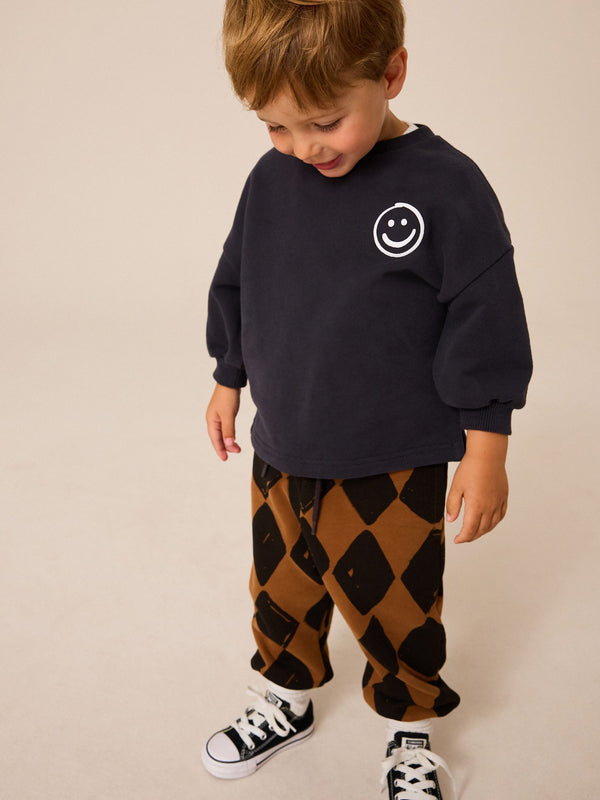 Black/Brown Harlequin 100% Cotton Sweatshirt and Patterned Joggers Set (3mths-7yrs)