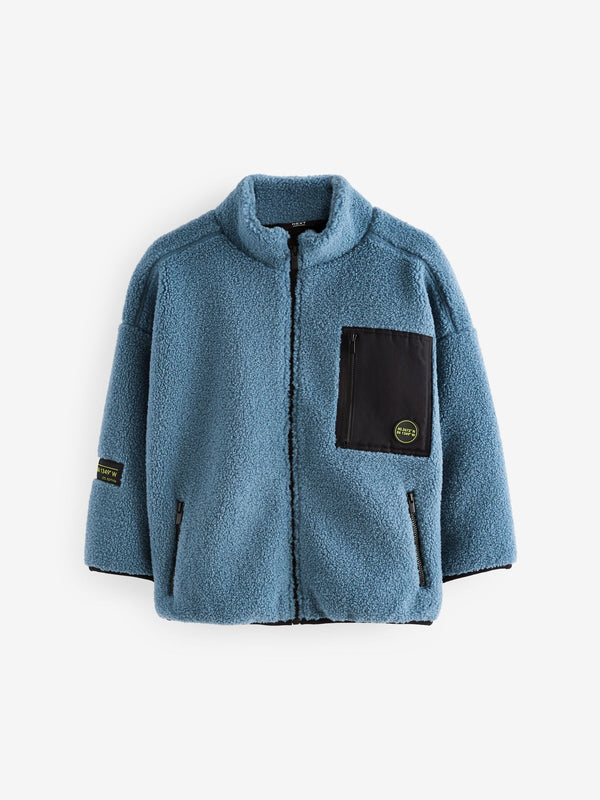 Mid Blue Zip Through Borg Fleece (3-16yrs)