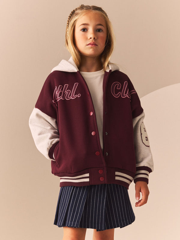 Berry Red Varsity Embroidered Jacket (3-16yrs)