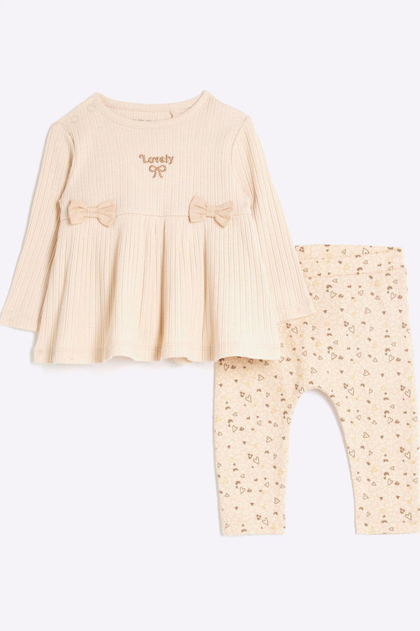 River Island Rib Bow Baby Girls Top & Legging Set