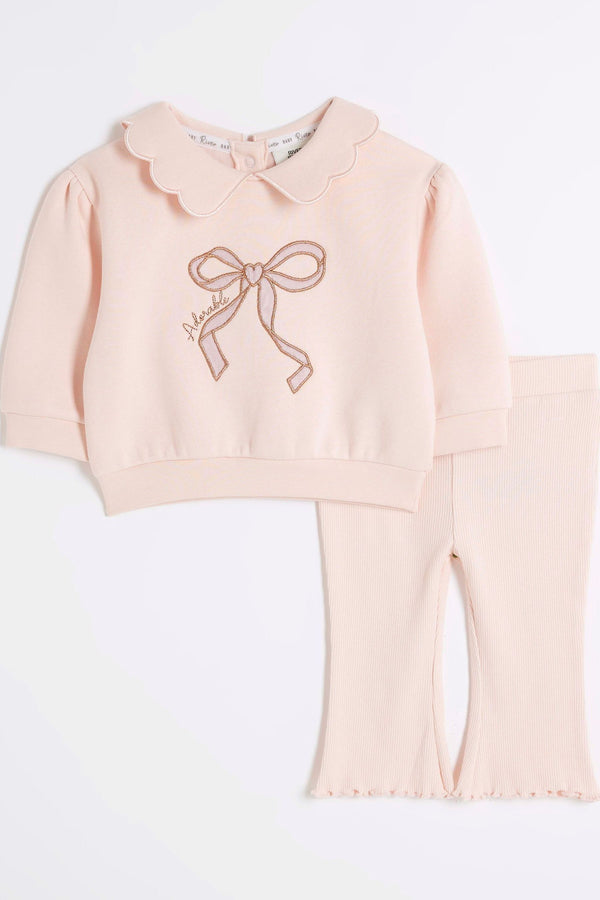 River Island Pink Baby Girls Frill Collar Sweat Top Jogger Set