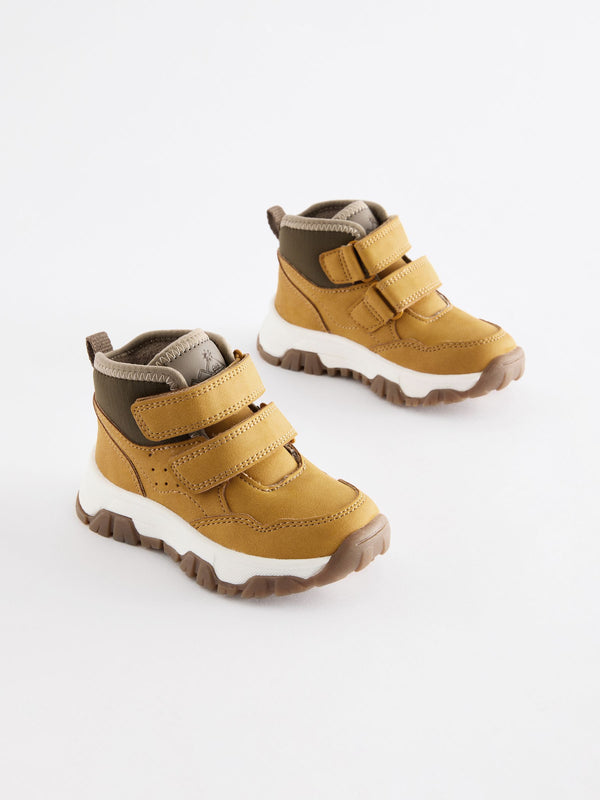 Tan Brown Touch Fastening Warm Lined Hiker Boots