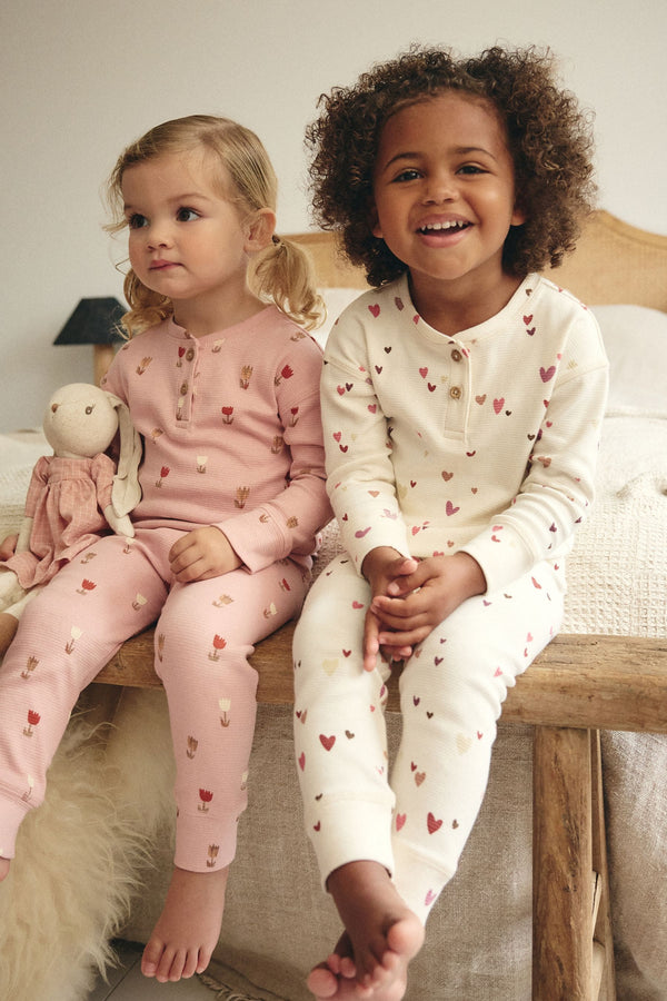 Pink/Cream Ditsy Textured Snuggle Pyjamas 2 Pack (9mths-12yrs)