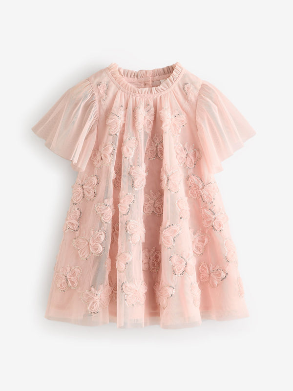 Pink Mesh Sequin Butterfly Dress (3mths-7yrs)