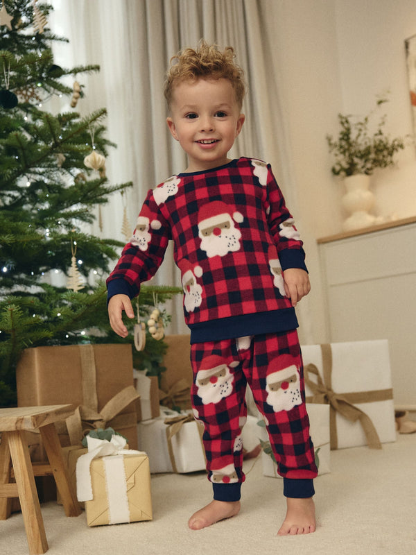 Red Check Santa Single Soft Touch Christmas Fleece Pyjamas with Elastane (9mths-16yrs)