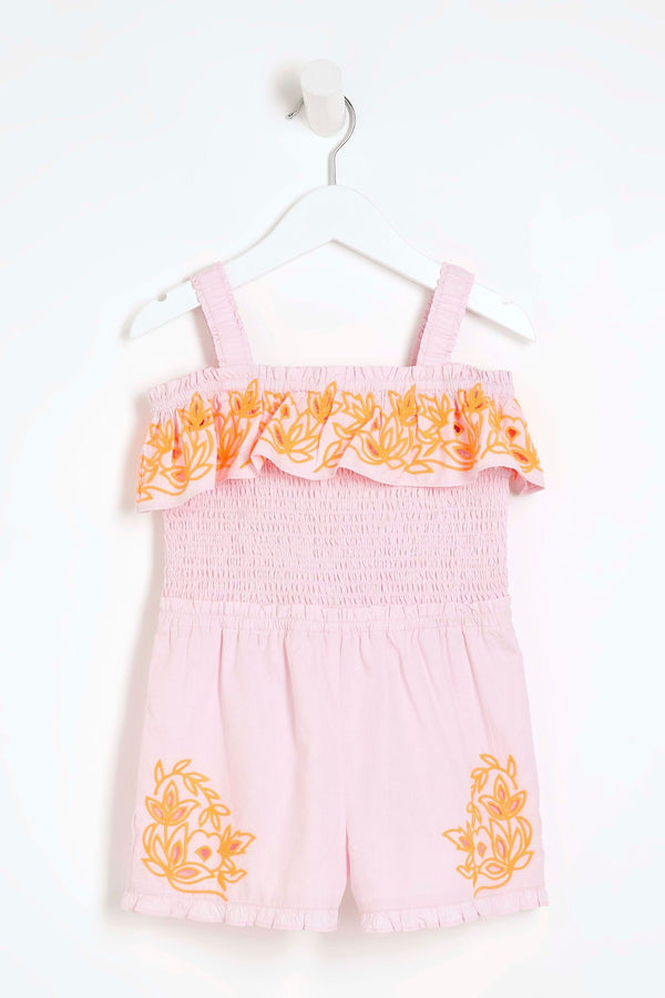 Pink River Island Mini Girls Cutwork Bardot Playsuit