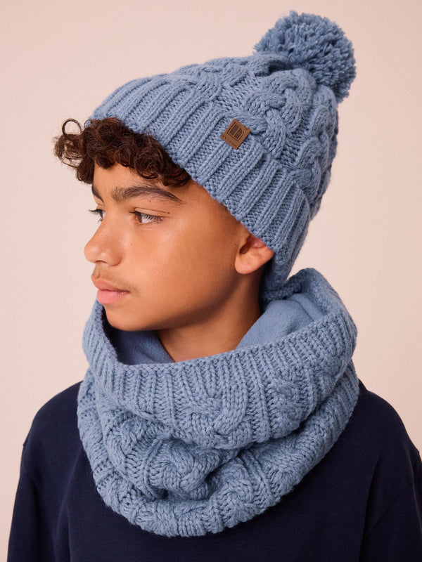 Mineral Blue Cable Knit Pom Hat (1-16yrs)