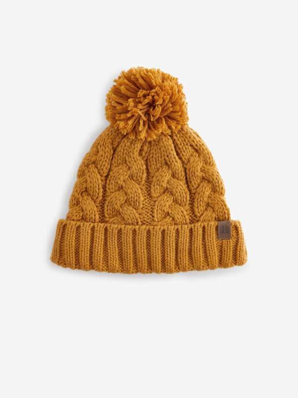 Ochre Yellow Cable Knit Pom Hat (1-16yrs)