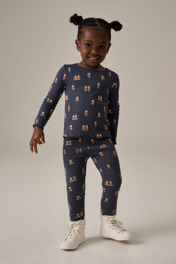 Navy Bunny Rib Jersey Leggings (3mths-7yrs)