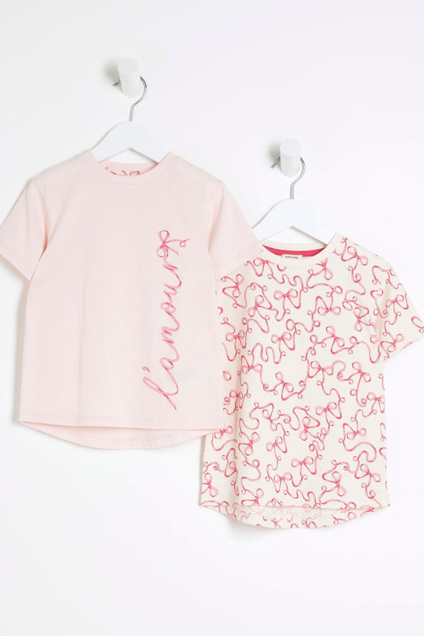 River Island Girls Bow T-Shirt 2 Pack