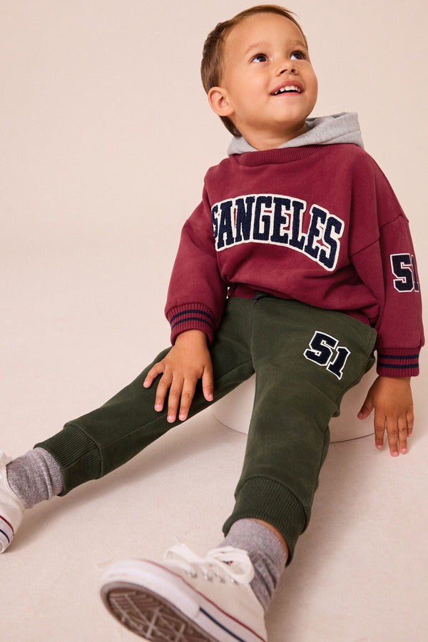 Burgundy Red 100% Cotton Varsity Hoodie and Joggers Set (3mths-7yrs)