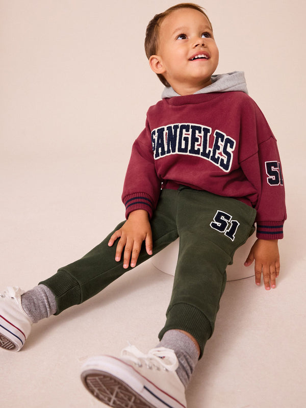 Burgundy Red Varsity 100% Cotton Hoodie and Joggers Set (3mths-7yrs)