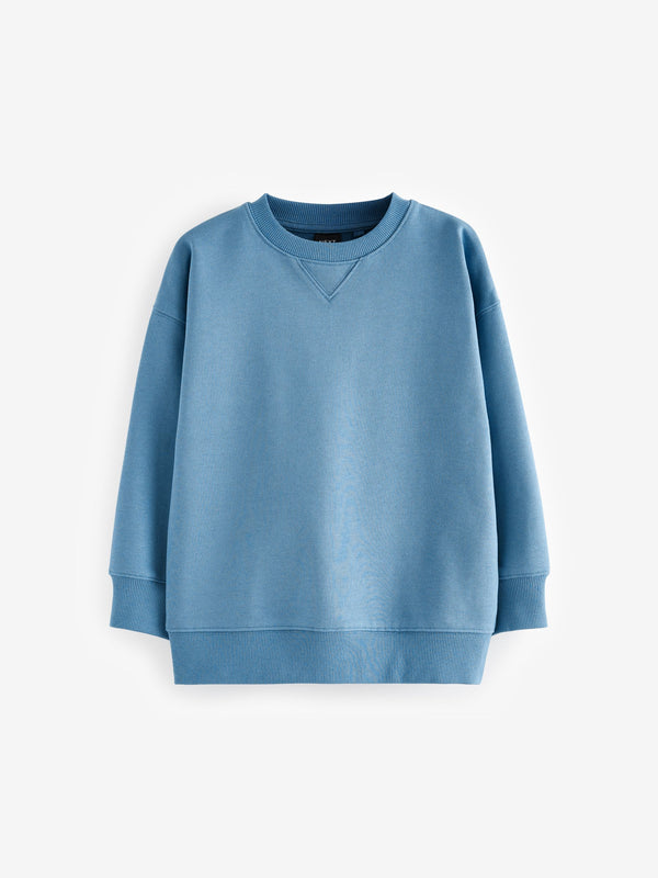 Blue Oversized Plain Crew Neck 100% Cotton Sweatshirt (3-16yrs)