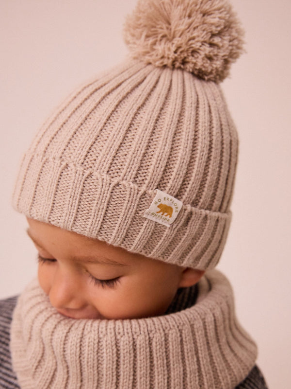 Neutral Knitted Pom Hat and Snood Set (1-10yrs)