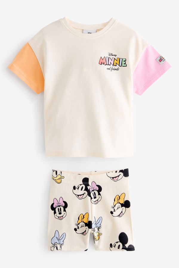 Cream Disney Minnie Mouse T-Shirt and Cycle Shorts Set (3mths-7yrs)