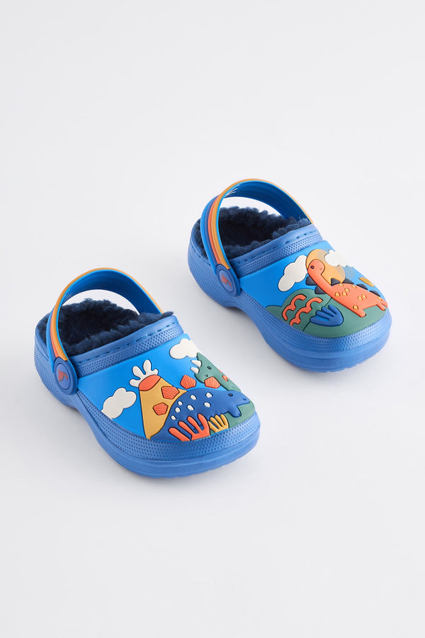 Blue Dinosaur Lined Clog Slippers