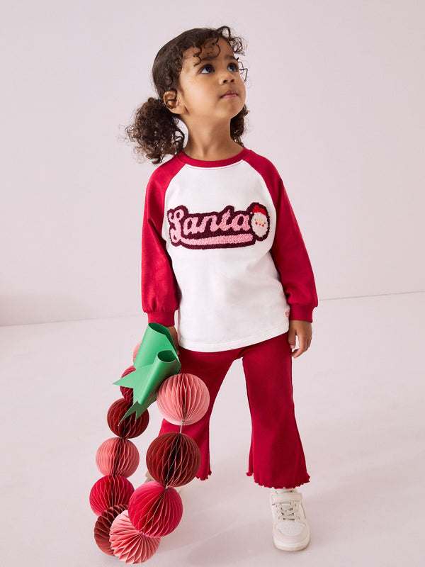 Red Santa Long Sleeve 100% Cotton T-Shirt and Flare Leggings Set (3mths-7yrs)