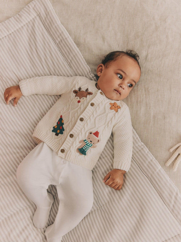 White Christmas Knitted Baby Cardigan