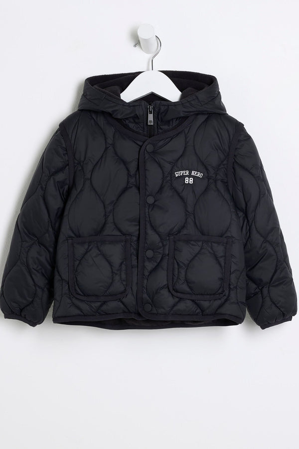 River Island Black Boys 2 In 1 Padded Coat