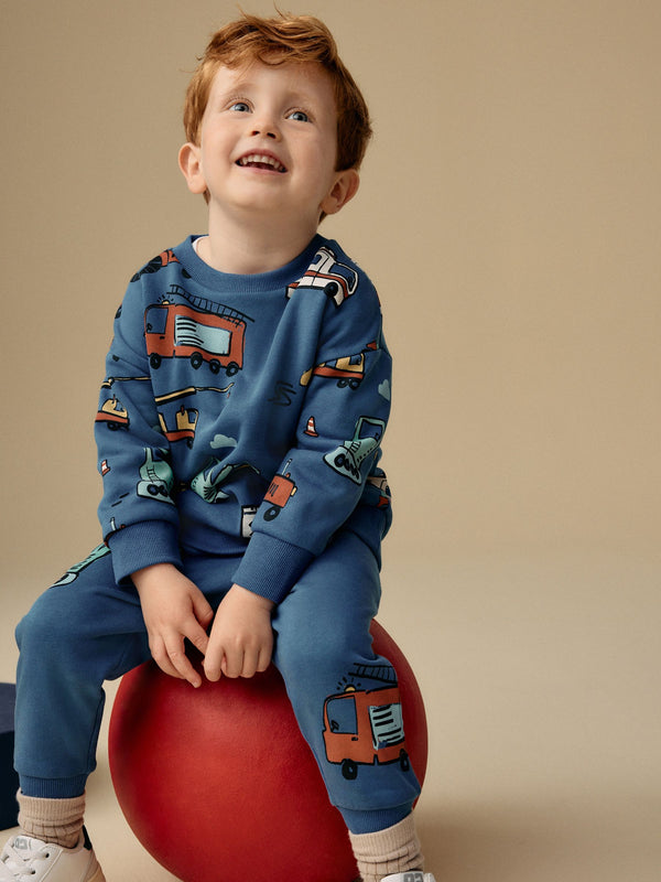 Blue Vehicles All-Over Print Character Sweatshirt and Joggers Set (3mths-7yrs)