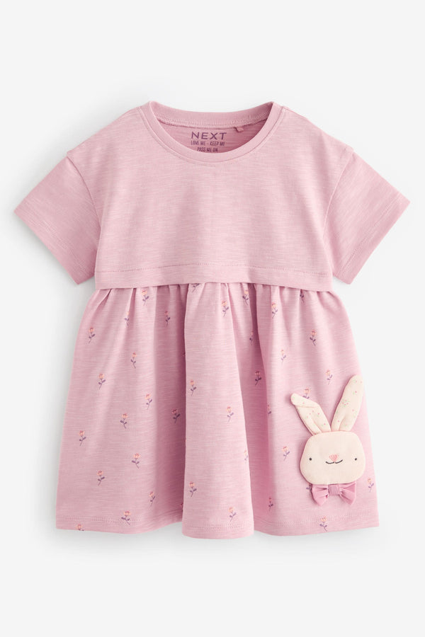 Pale Pink 100% Cotton Short Sleeve Jersey Dress (3mths-7yrs)