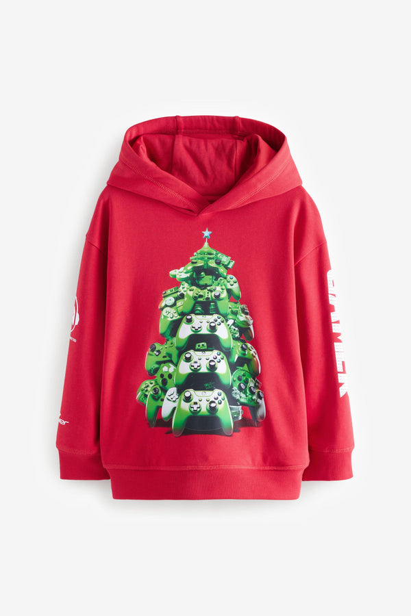 Red Game Controller Christmas Graphic 100% Cotton Hoodie (3-16yrs)