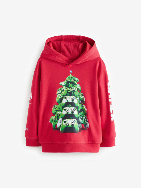 Red Game Controller Christmas Graphic 100% Cotton Hoodie (3-16yrs)