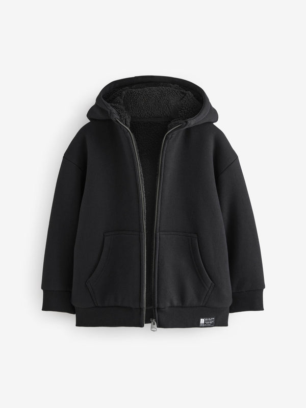 Black Fleece Lined Zip Through Hoodie (3-16yrs)
