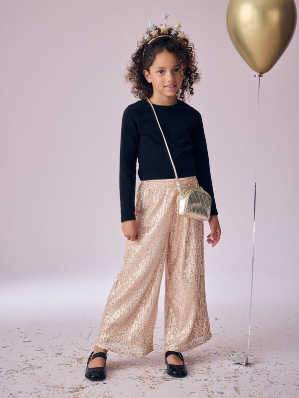 Gold Wide Leg Sequin Trousers (3-16yrs)