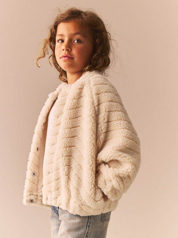 Cream Borg Fleece Bomber Jacket (3-16yrs)