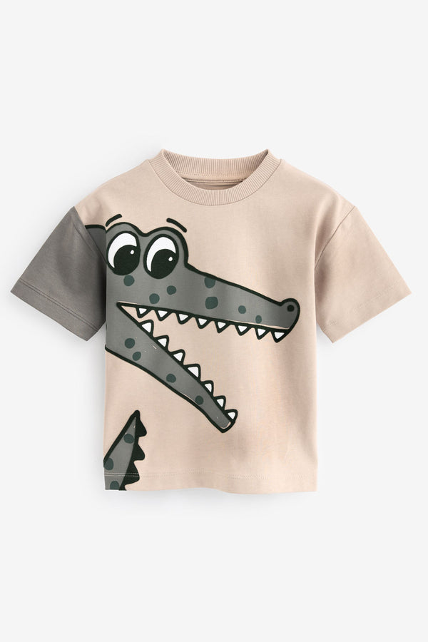 Neutral Crocodile 100% Cotton Short Sleeve Character T-Shirt (3mths-7yrs)